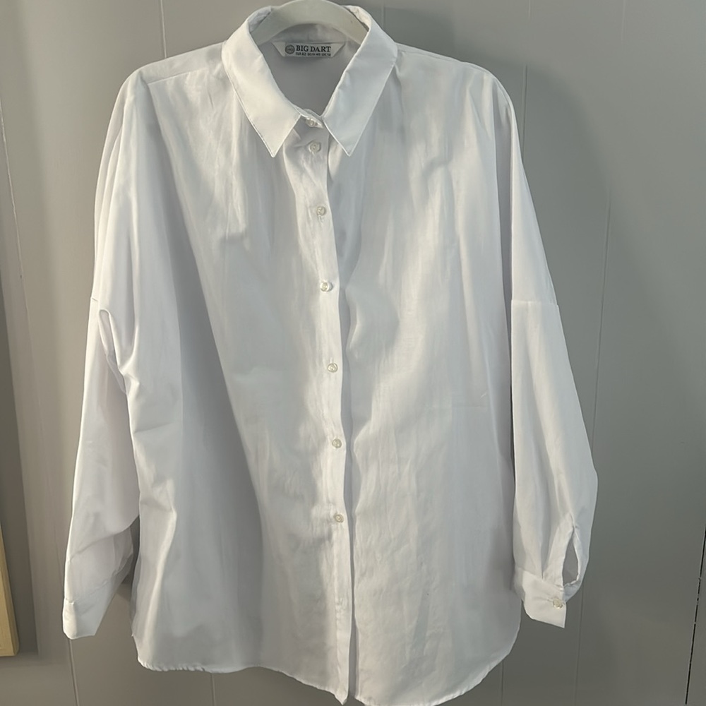 Big Dart White Long Sleeve Button Up